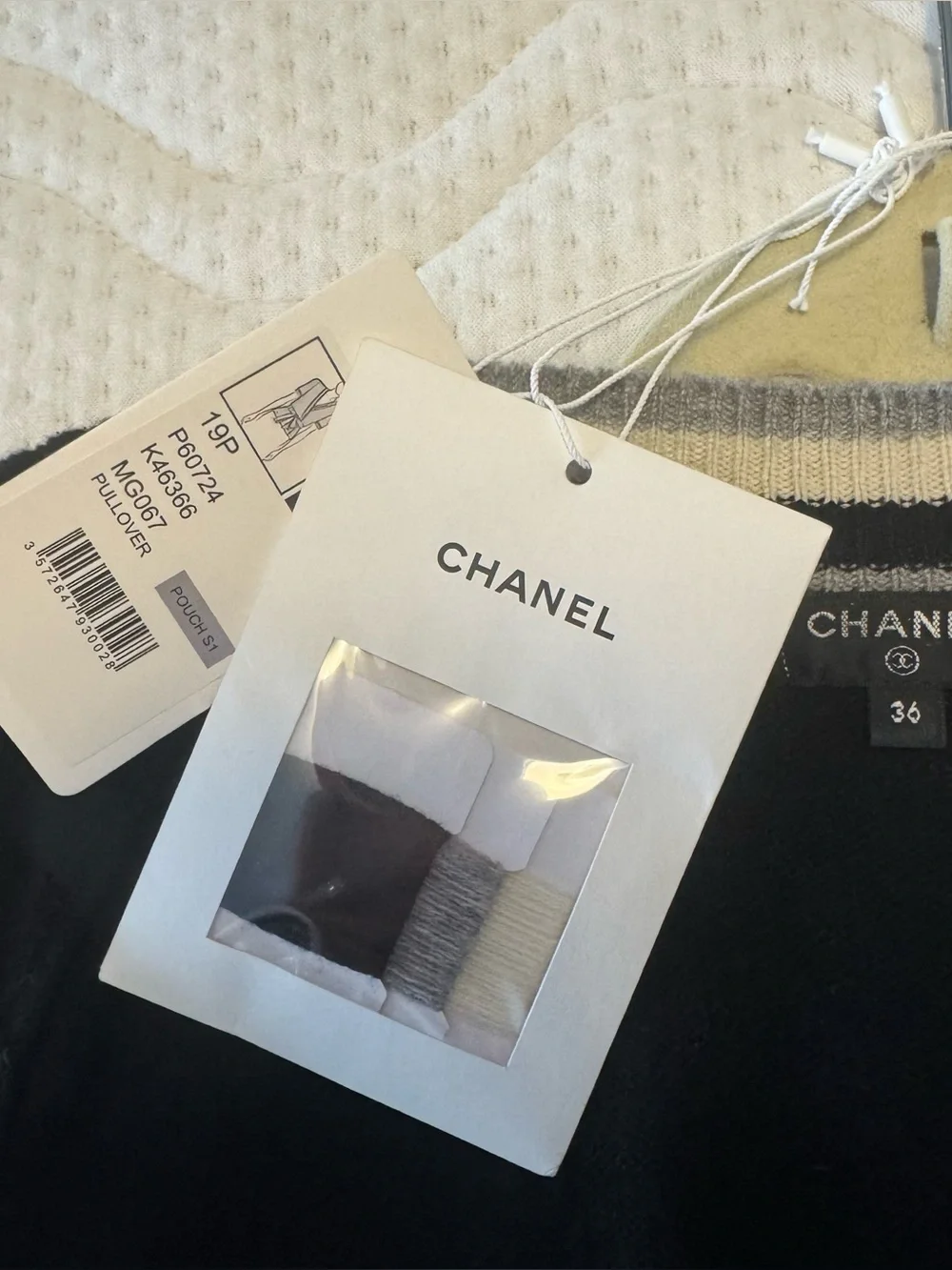 Chanel 19P Black Short-Sleeve Wrap Sweater with Contrast Trim